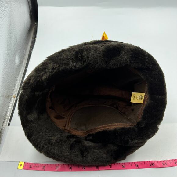 Vintage Made In USA Faux Fur Braided Band Feather Accent Ear Flaps Fedora Hat - Picture 7 of 11